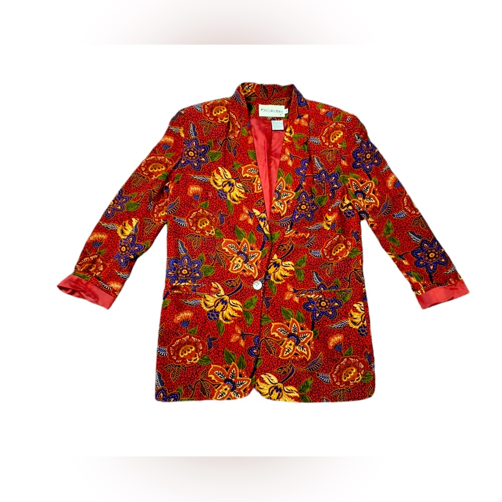 Vintage 90s Tapestry One Button Art to Wear Paisley Blazer